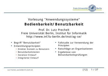 Benutzbarkeit - Institute of Computer Science - Freie Universität Berlin