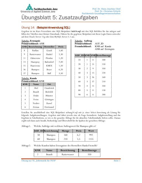 Übungsblatt 5: Zusatzaufgaben - Grundlagenwissenschaften