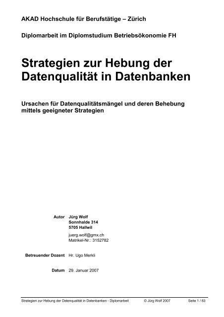 Strategien zur Hebung der Datenqualitaet in Datenbanken