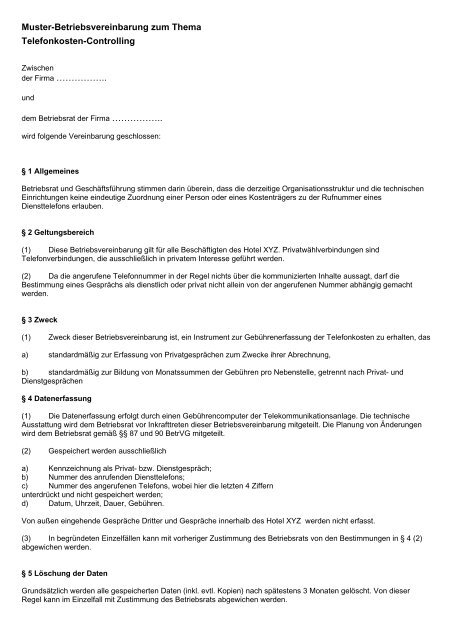 Muster-Betriebsvereinbarung als PDF - BR-WIKI