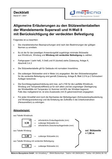 Deckblatt Allgemeine Erläuterungen zu den Stützweitentabellen der ...