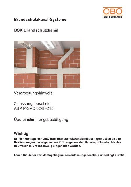 Brandschutzkanal-Systeme BSK ... - OBO Bettermann