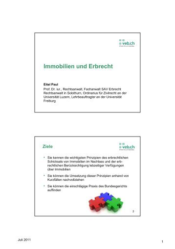 Folien zum Referat «Immobilien und Erbrecht - vebmedia