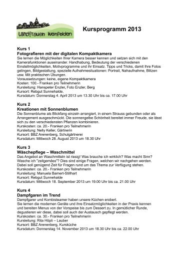 Kursprogramm 2013 - Landfrauen Weinfelden