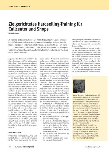 Zielgerichtetes Hardselling-Training für Callcenter und Shops