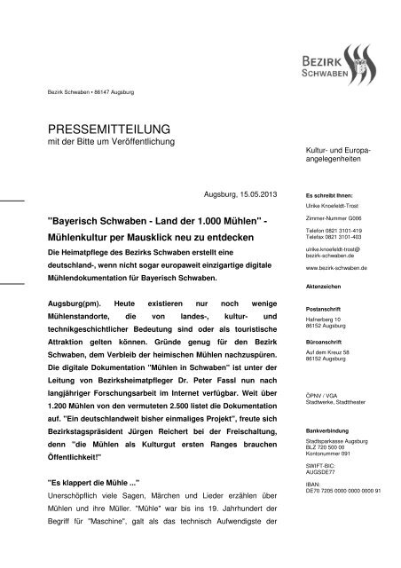 Bayerisch Schwaben - Land der 1.000 Mühlen