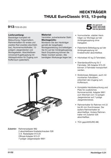HECKTRÄGER THULE EuroClassic 913, 13-polig - Webkat