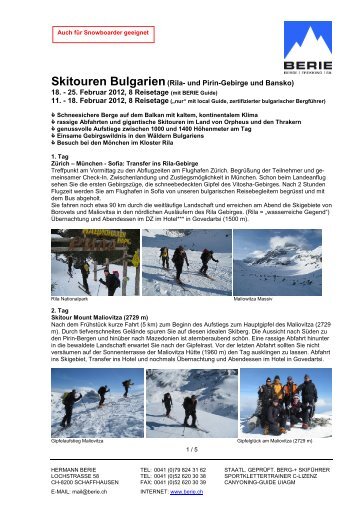 Skitouren Bulgarien(Rila- und Pirin-Gebirge und Bansko) 18 ... - Berie