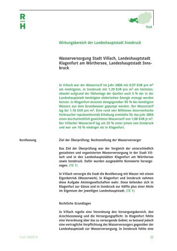 Wasserversorgung Stadt Villach, Landeshauptstadt Klagenfurt am ...