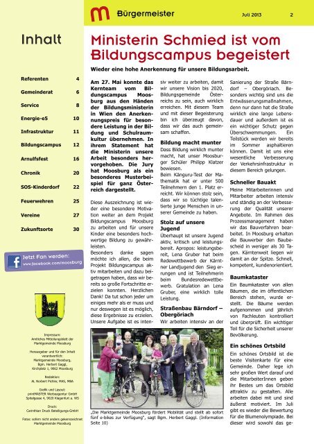 Gemeindezeitung Juli 2013 ist online! - Marktgemeinde Moosburg