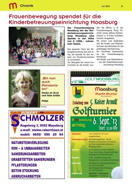 Gemeindezeitung Juli 2013 ist online! - Marktgemeinde Moosburg