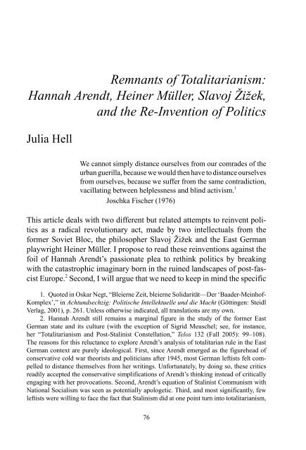 Remnants of Totalitarianism: Hannah Arendt, Heiner Müller, Slavoj ...