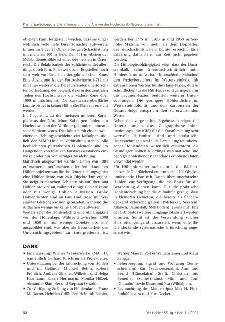 Speläologische Charakterisierung und Analyse des Hochschwab ...