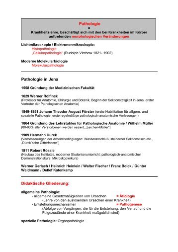 Pathologie Pathologie in Jena Didaktische Gliederung: - Institut für ...