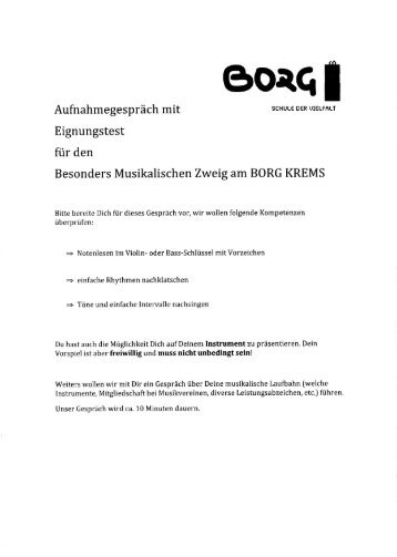 besonders musikalischen Zweig - BORG Krems