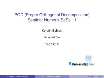 POD (Proper Orthogonal Decomposition) Seminar ... - Universität Trier