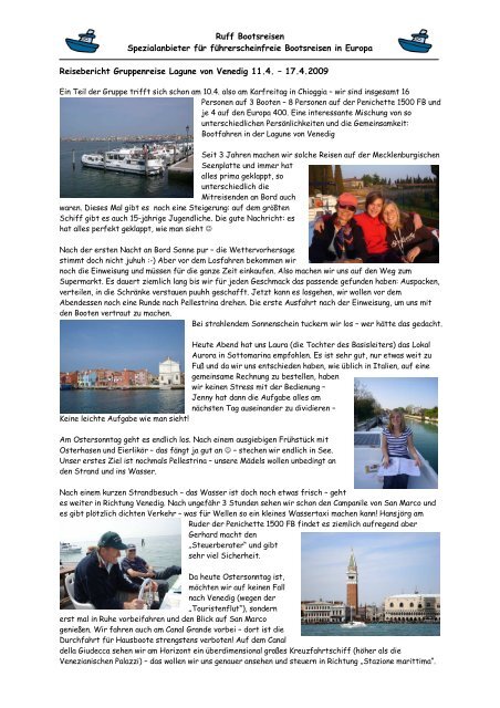 Reisebericht Venedig für Gruppen im PDF-Format - Ruff-Bootsreisen