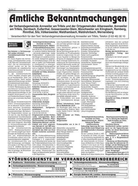 Bekanntmachungen im Trifelskurier vom 02.09.2010