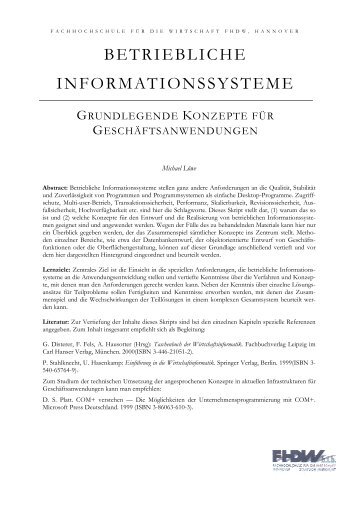 BETRIEBLICHE INFORMATIONSSYSTEME - FHDW / bib Portalseite