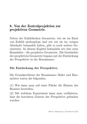 8. Von der Zentralprojektion zur projektiven Geometrie.