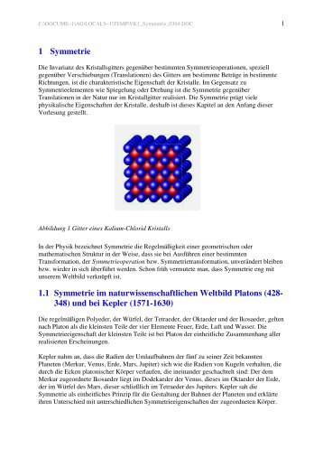 1 Symmetrie 1.1 Symmetrie im naturwissenschaftlichen Weltbild ...