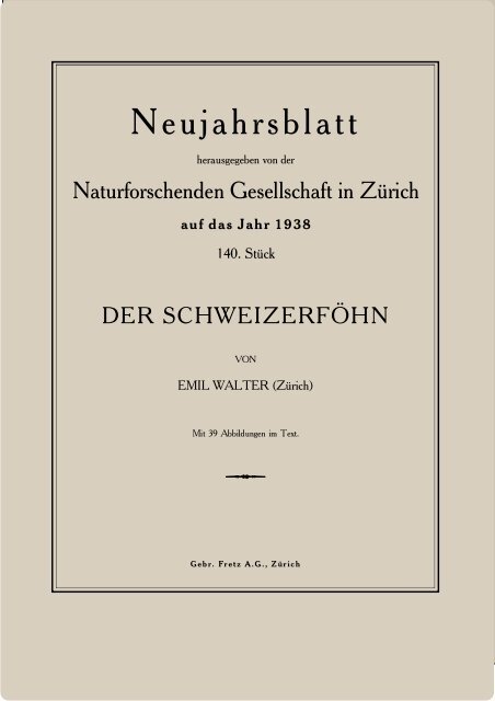 Neujahrsblatt - Naturforschende Gesellschaft in Zürich NGZH