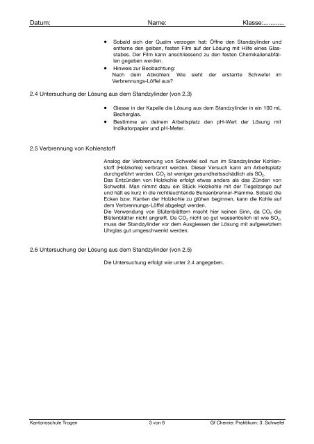 Schwefel - Typische Reaktionen von Nichtmetallen - Kst-chemie.ch