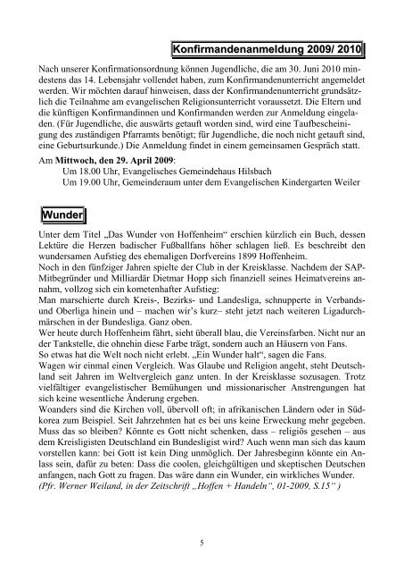 Ausgabe 1/2009 - Kirche in Hilsbach und Weiler