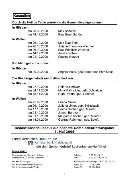 Ausgabe 1/2009 - Kirche in Hilsbach und Weiler