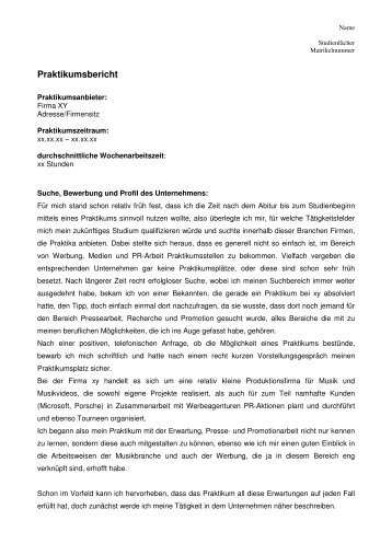 Beispiel für einen Praktikumsbericht