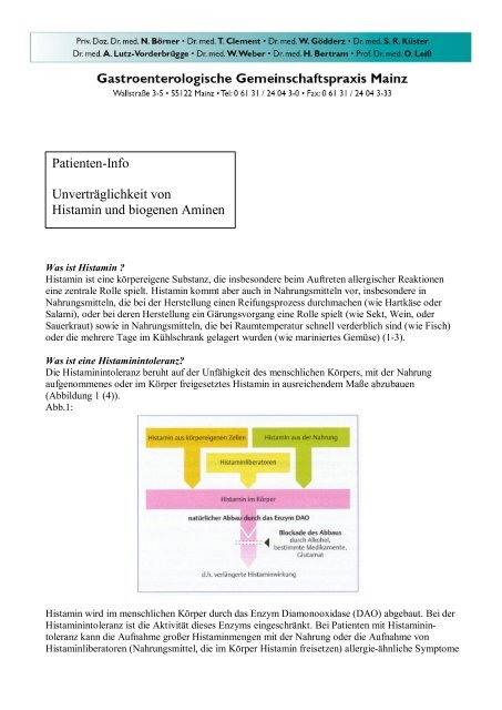 Patienten Info Unvertraglichkeit Von Histamin Und Biogenen Aminen