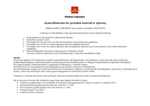 Kontrollinstruks for periodisk kontroll av kjøretøy - Statens vegvesen