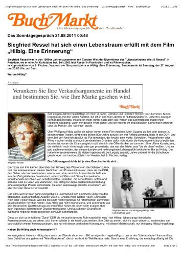 Buchmarkt Hilbig - a+r film, Filmproduktion Potsdam