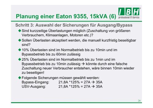 Planung einer Eaton 9395 - bei der IBH IT-Service GmbH