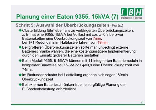 Planung einer Eaton 9395 - bei der IBH IT-Service GmbH