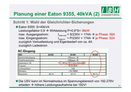 Planung einer Eaton 9395 - bei der IBH IT-Service GmbH