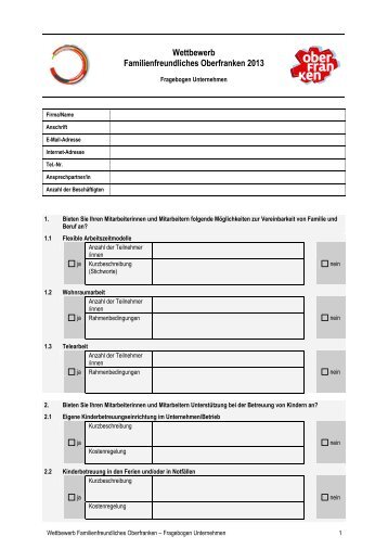 Fragebogen Unternehmen - Familienland Oberfranken