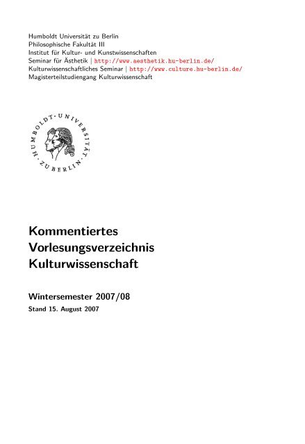 Kulturwissenschaft - Humboldt-Universität zu Berlin