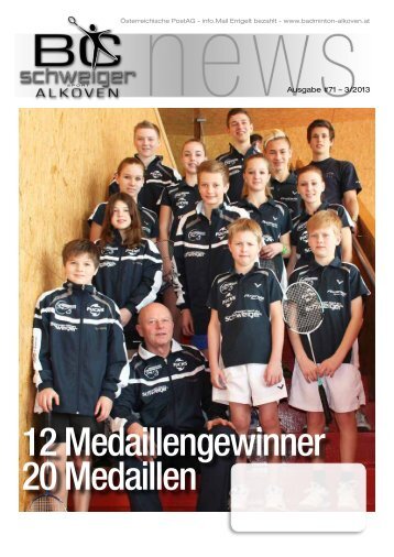 12 Medaillengewinner 20 Medaillen - Badmintonclub BC Alkoven