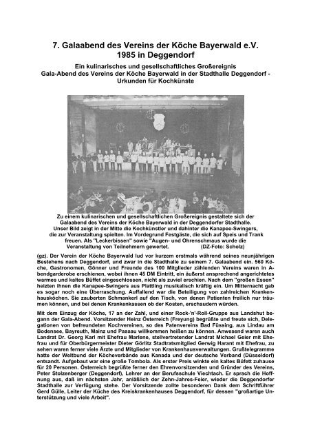7. Galaabend des Vereins der Köche Bayerwald e.V. 1985 in ...