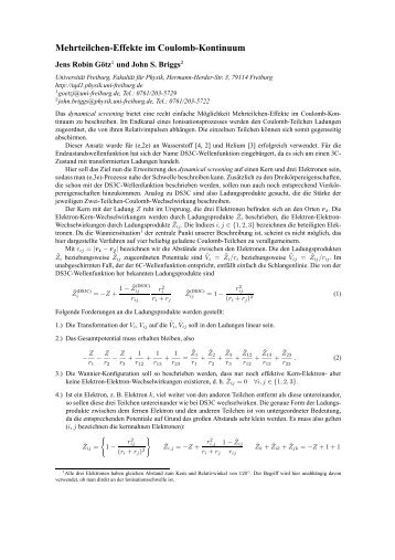 Mehrteilchen-Effekte im Coulomb-Kontinuum