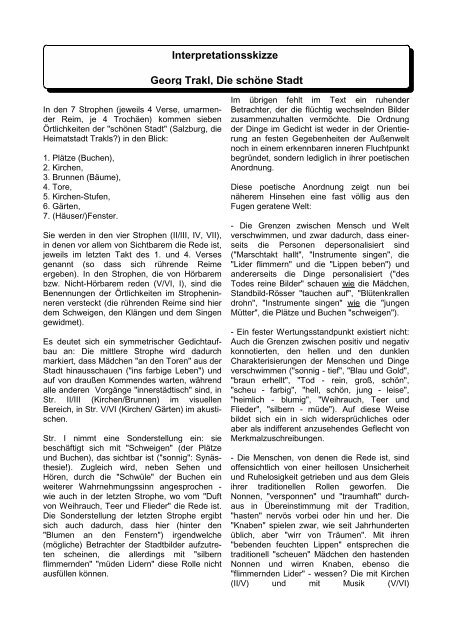 Die Schöne Stadt Georg Trakl Analyse