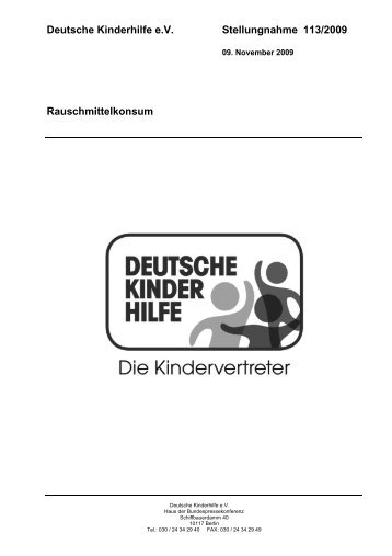 Deutsche Kinderhilfe e.V. Stellungnahme 113/2009 ...