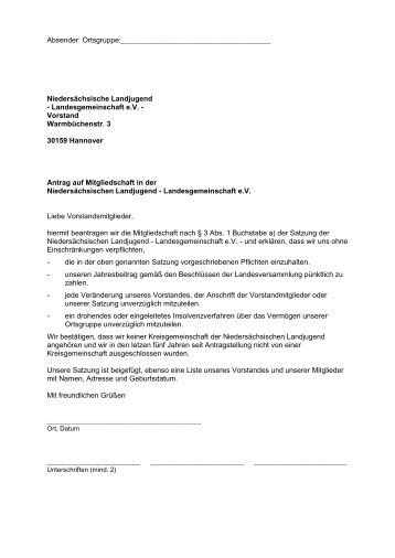 Antrag auf Mitgliedschaft - Niedersächsische Landjugend