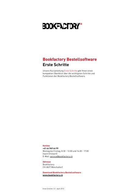 Bookfactory Bestellsoftware Handbuch Erste Schritte