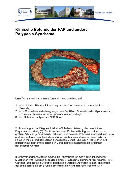 Klinische Befunde der FAP und anderer Polyposis-Syndrome