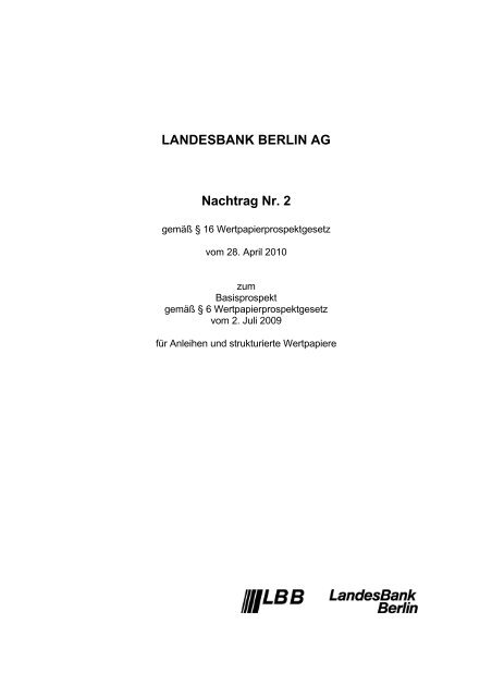 Nachtrag 2 - Landesbank Berlin - Zertifikate