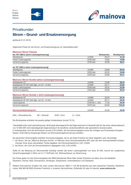 Preisblatt Strom Classic und Strom Kombi (pdf | 0,08 MB)
