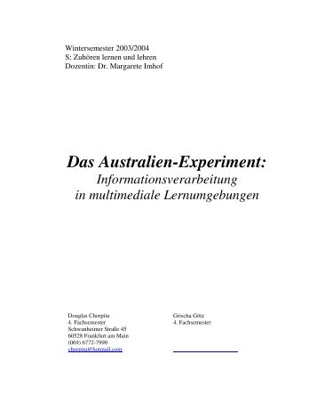 Ausarbeitung: "Das Australien-Experiment." - chorpita