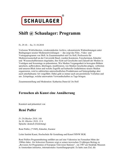 Shift @ Schaulager: Programm